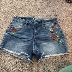 Embroidered Denim Shorts - Blue